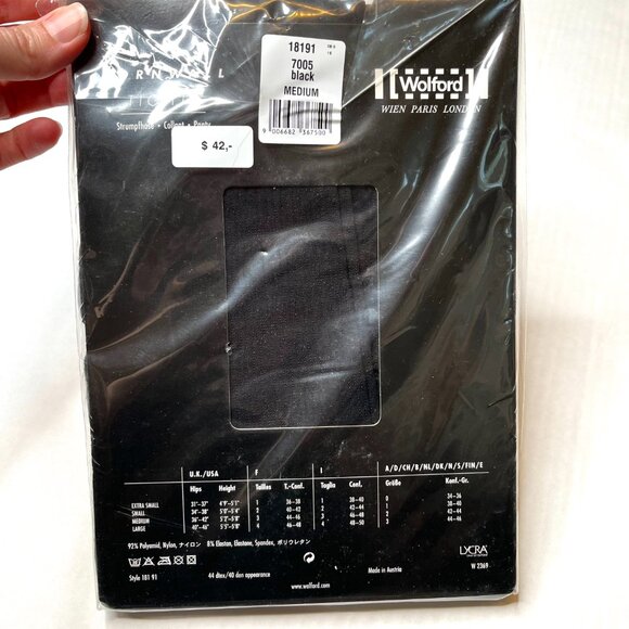 Wolford Cornwall Tights Size Medium Black Sweater Argyle Ribbed Knit Winter 40 - Picture 6 of 8
